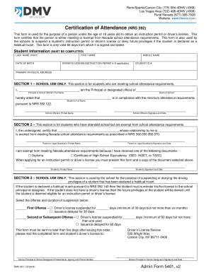 Nevada Certification of Attendance for Driver's License
