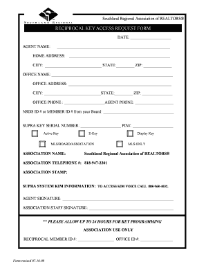 Southland Regional Association of REALTORS Reciprocal Key Access Request Form