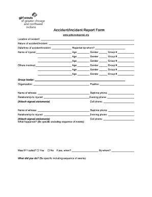 Girl Scouts Accident Incident Report Form