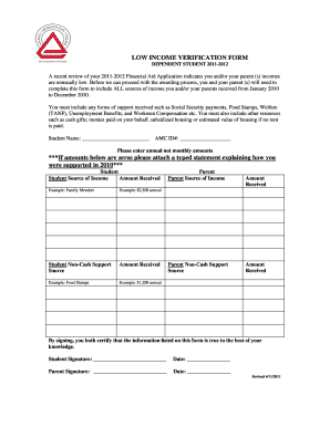 Low Income Verification Form