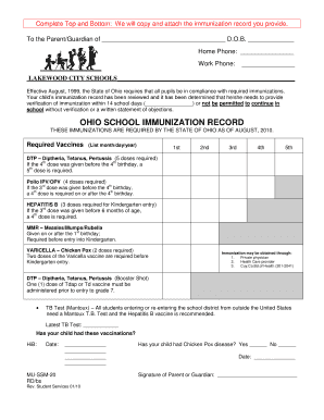 Ohio School Immunization Record