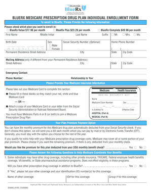 BlueRx Medicare Prescription Drug Plan Enrollment Form