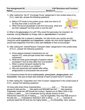 Cell Structure and Function Pre-Assignment