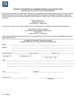 Disability Income Office Overhead Expense Claim Form