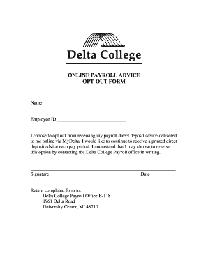 Payroll Direct Deposit Opt-Out Form