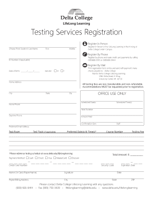 Delta College Testing Services Registration Form