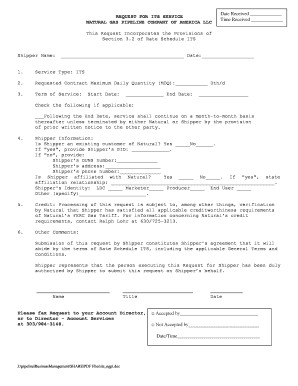 Natural Gas Pipeline ITS Service Request