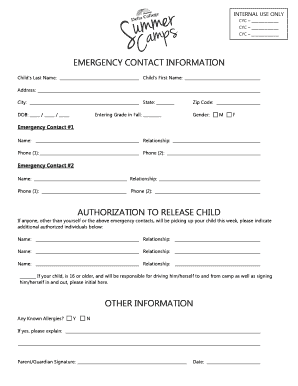 Child Emergency Contact and Authorization Form