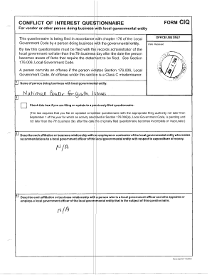 Conflict of Interest Questionnaire Form CIQ