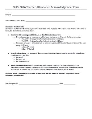 Teacher Attendance Acknowledgement Form