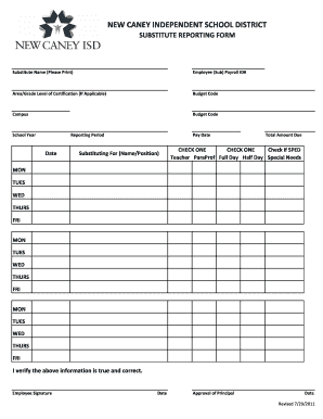 Substitute Reporting Form