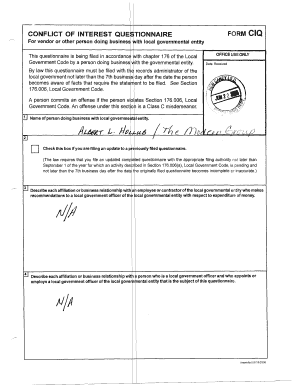 Conflict of Interest Questionnaire Form CIQ