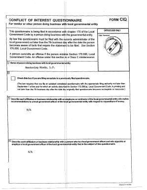 Conflict of Interest Questionnaire Form CIQ