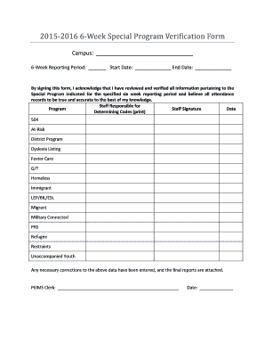 6-Week Special Program Verification Form
