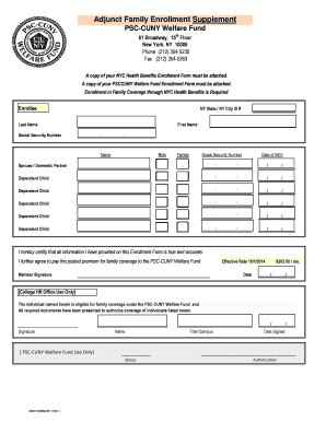 PSC-CUNY Welfare Fund Family Enrollment Form