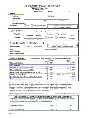 Adjunct Health Insurance Enrollment Form