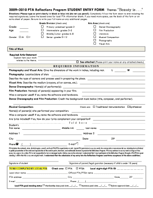 PTA Reflections Program Student Entry Form