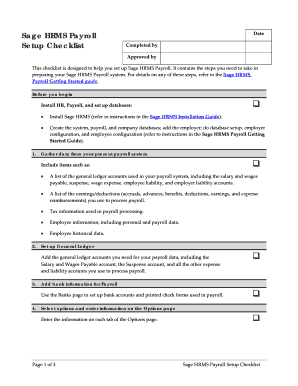 Sage HRMS Payroll Setup Checklist