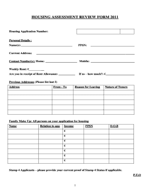 Housing Assessment Review Form 2011