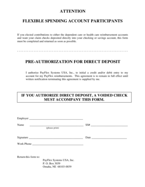 Flexible Spending Account Direct Deposit Authorization