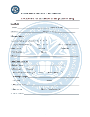 NUST Application for Fee Deferment