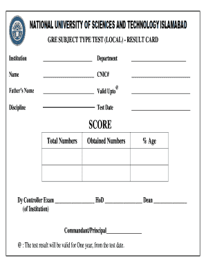 GRE Subject Test Result Card