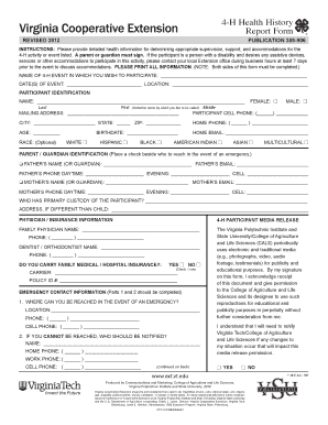 4-H Health History Report Form