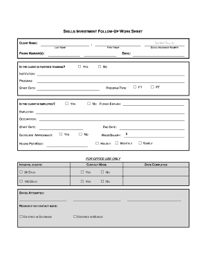 Skills Investment Follow-Up Worksheet