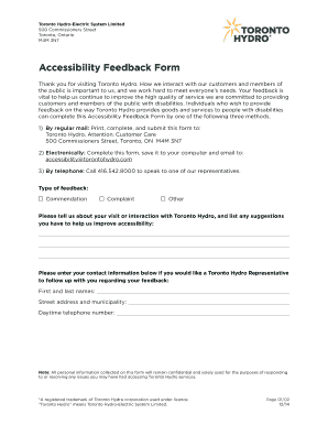 Toronto Hydro Accessibility Feedback Form