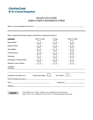 Graduate Nurse Employment Reference Form