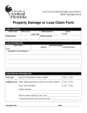 Property Damage or Loss Claim Form