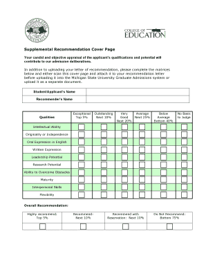 Michigan State University Graduate Admissions Recommendation Form