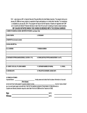 Importer Security Filing Form