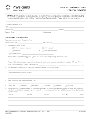Professional Liability Insurance Application