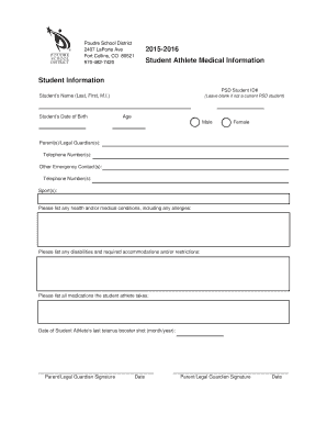 Student Athlete Medical Information Form