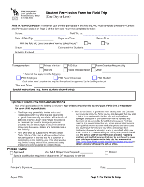Student Permission Form for Field Trip