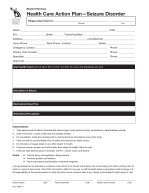 Health Care Action Plan—Seizure Disorder