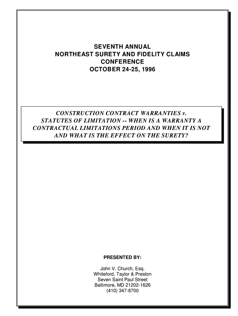 Fillable Online CONSTRUCTION CONTRACT WARRANTIES v Fax Email Print