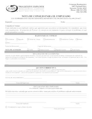 NOTA DE CONSEJO PARA EL EMPLEADO