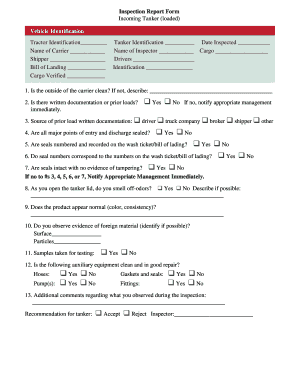 Incoming Tanker Inspection Report Form