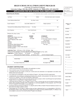 University of Louisiana Dual Enrollment Application