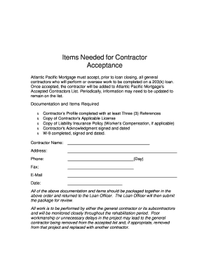 FHA 203(k) Contractor Profile Form