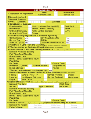 Central Excise Service Tax Registration Form