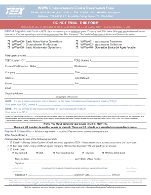 TEEX Correspondence Course Registration Form