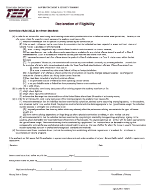Declaration of Eligibility for Law Enforcement Training