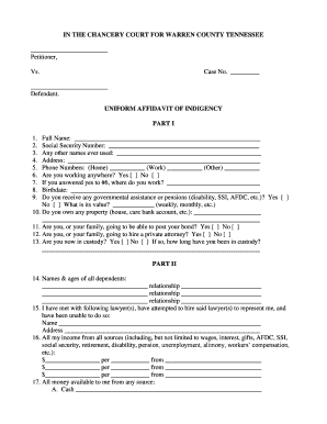 Uniform Affidavit of Indigency