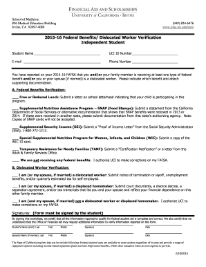 2015-16 Federal Benefits/Dislocated Worker Verification Form