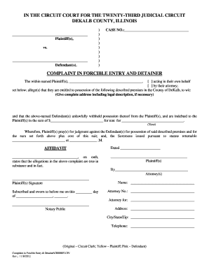 Complaint in Forcible Entry and Detainer