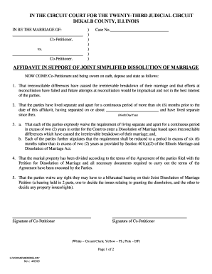 Affidavit in Support of Joint Simplified Dissolution of Marriage