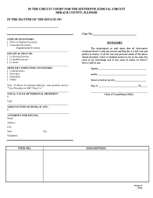 Illinois Estate Inventory Form